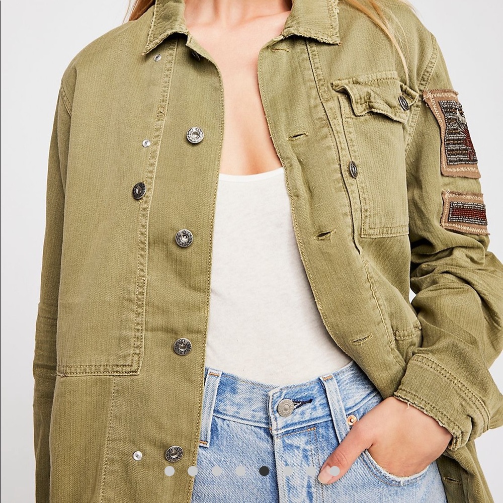 Free People Embellished Military Jacket in green